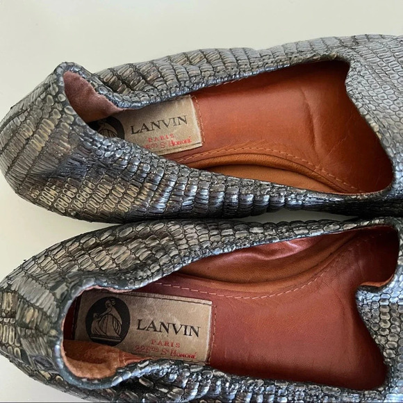 Lanvin Pewter Metallic Textured Loafer Ballet Flat - Picture 7 of 12